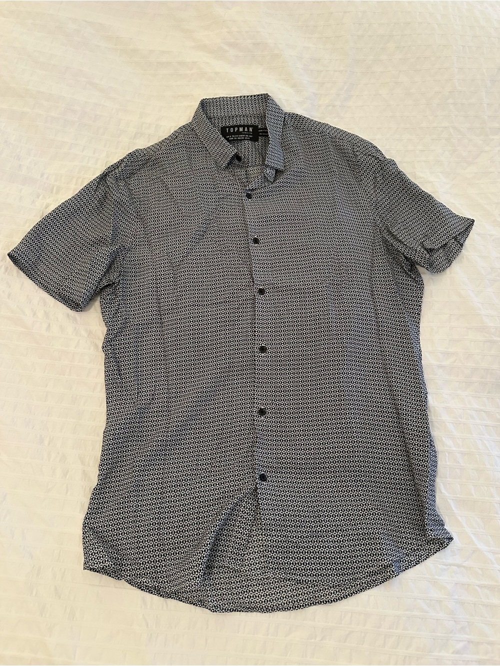 Topman Short Sleeve Button-Down Shirt - Black & White Geo Print